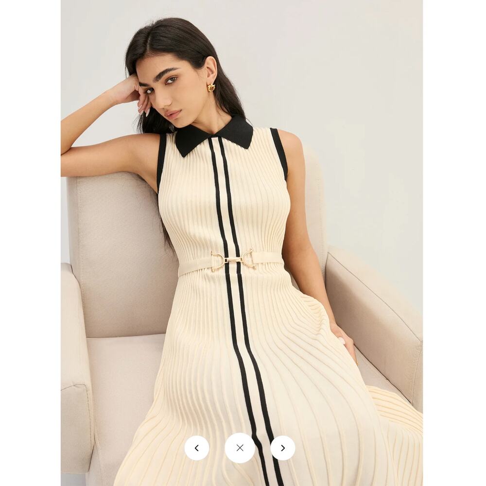 NWT Commense Elegant Contrast Collar Rib Knit Maxi Dress Sz L - Picture 6 of 7